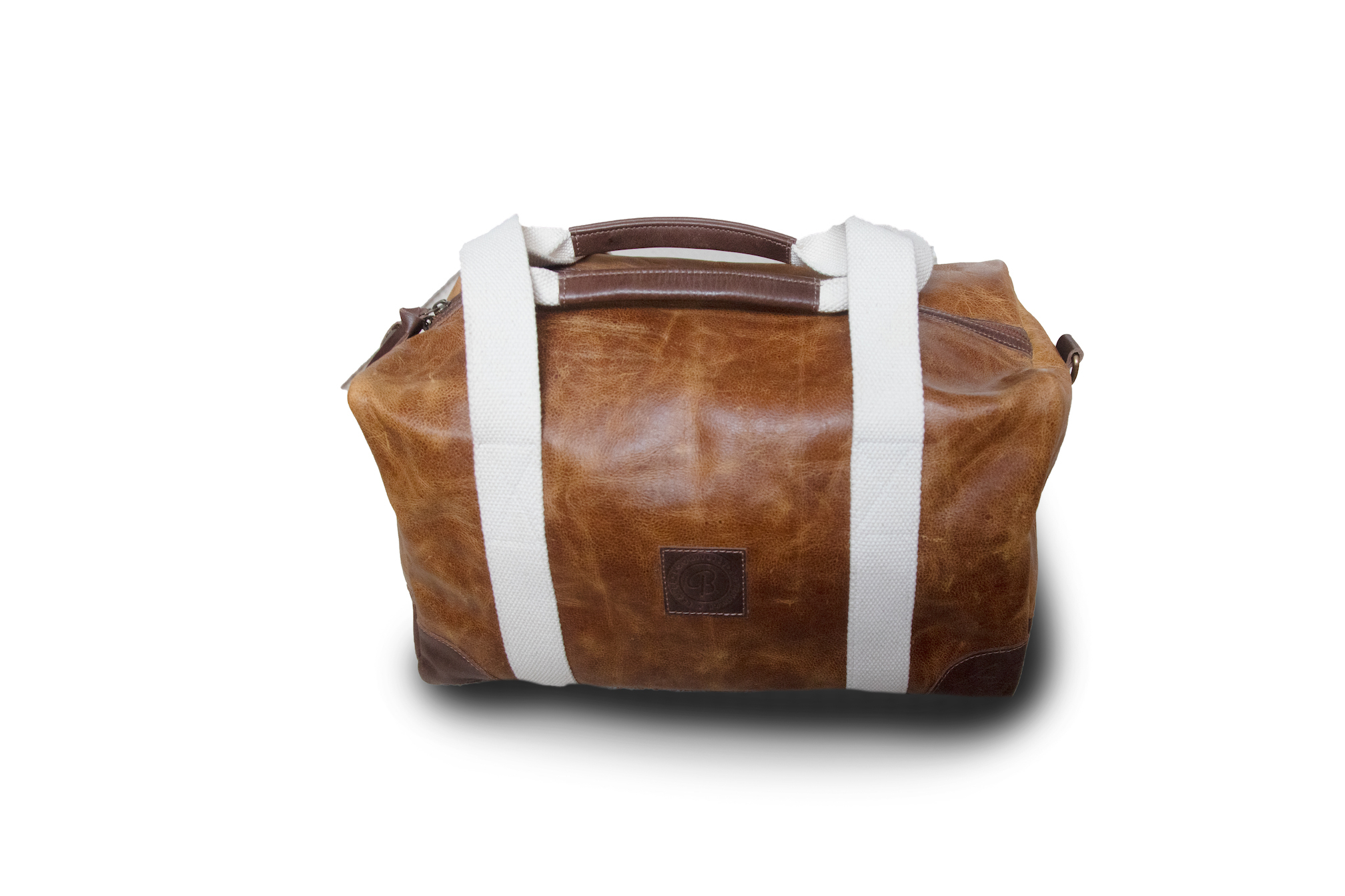 Tanned Leather With Cream Straps Overnight Bag